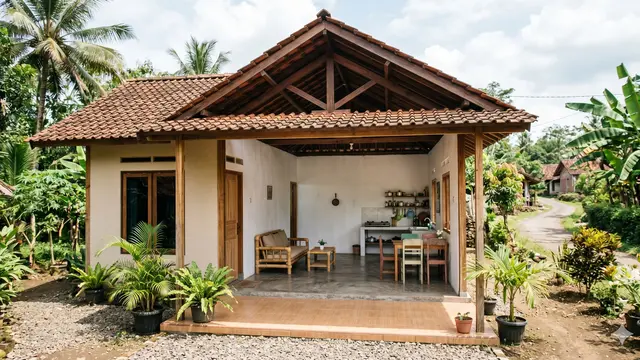Desain Rumah 1 Lantai Atap Genteng Budget Rp50 Juta di Desa (Foto: Gemini AI)