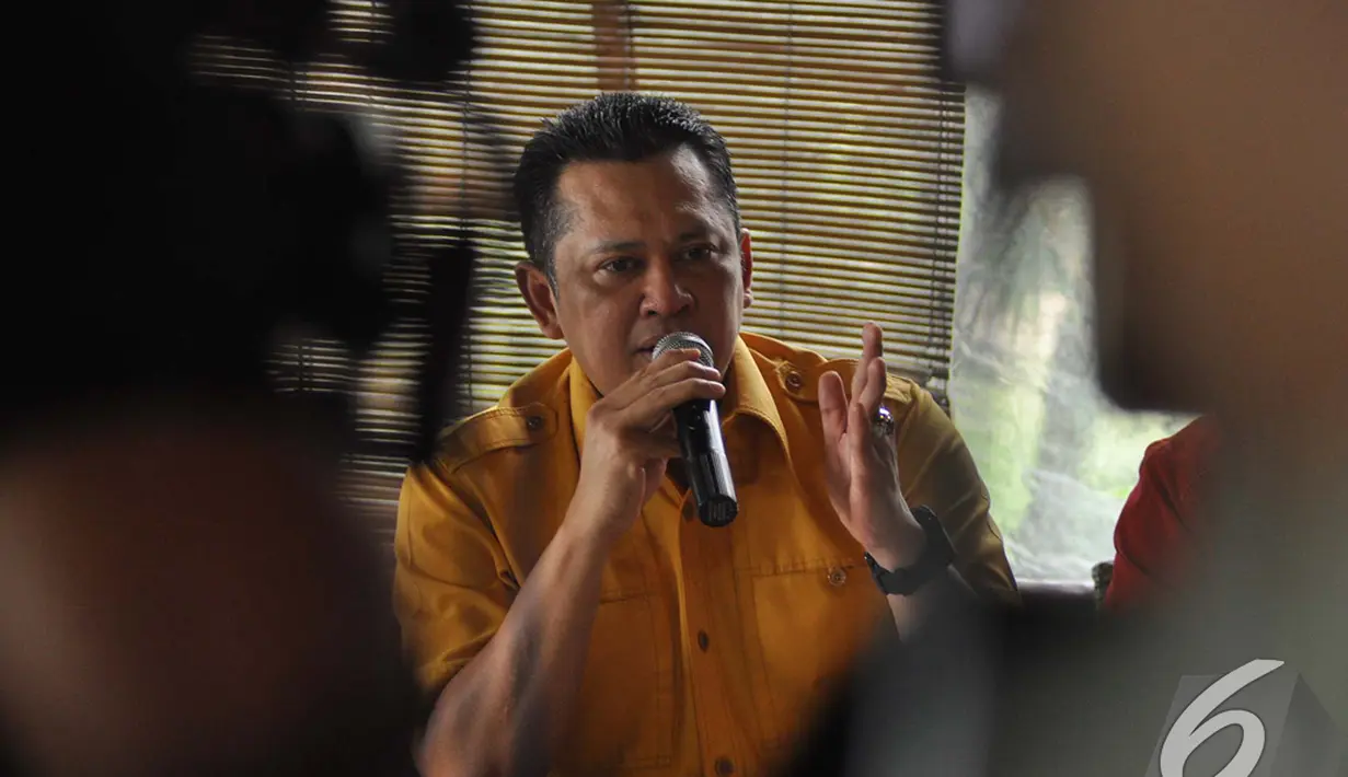Bambang Soesatyo saat jumpa pers terkait Munas Tandingan di Ancol, Jakarta, Minggu (7/12/2014). (Liputan6.com/Miftahul Hayat)