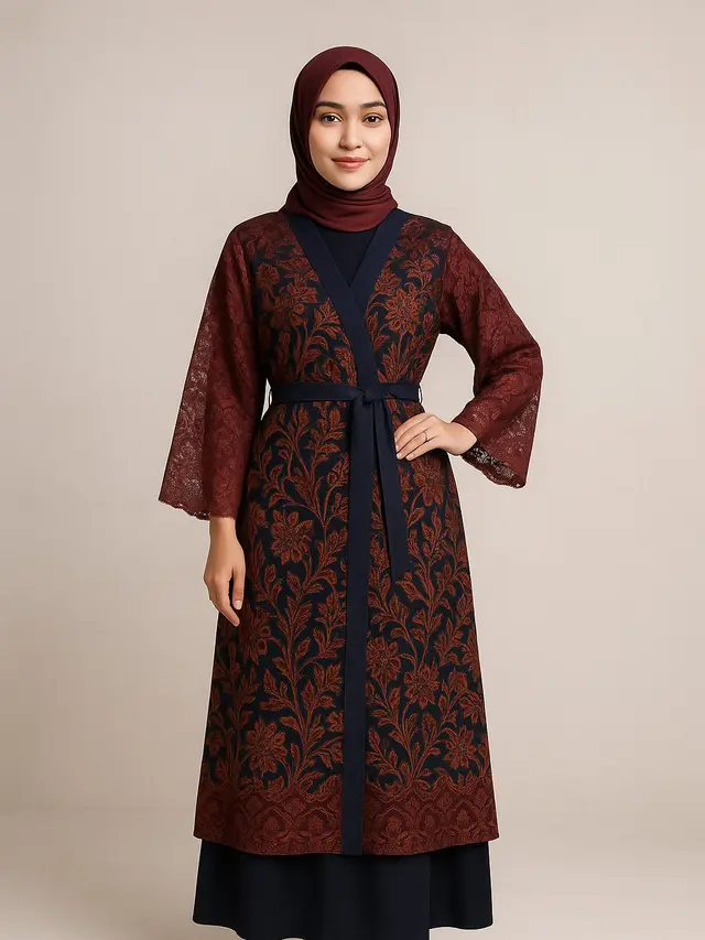 Model Batik Brokat Kombinasi Lengan Kimono Panjang