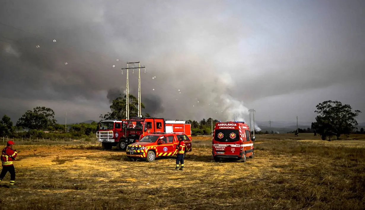 Seperti dilansir The Guardian pada 8 Agustus 2023, kebakaran hutan yang ditangani oleh lebih dari 800 petugas pemadam kebakaran dimulai pada Sabtu (5/8) di Odemira, Alentejo, dan sejak itu menyebar ke selatan menuju Algarve, salah satu tujuan wisata utama Portugal. (Patricia DE MELO MOREIRA/AFP)