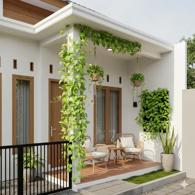 Model Teras Rumah Modern dengan Tanaman Rambat Pengusir Ular Alami