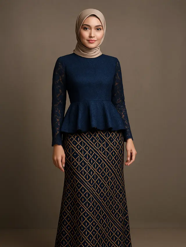 7 Model Long Dress Batik Kombinasi Brokat Lengan Panjang, Anggun dan Elegan di 2025