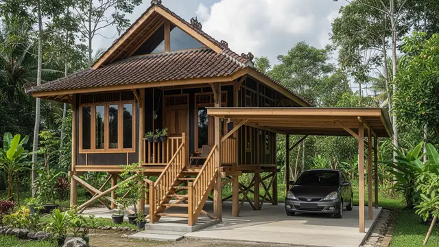 Desain Rumah Desa Sederhana dengan Garasi Terbuka/Gemini AI