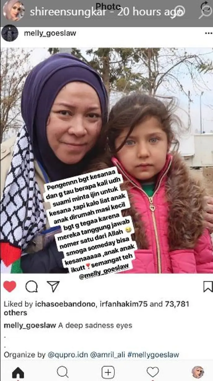 Shireen Sungkar ingin ikuti jejak Melly Goeslaw berkunjung ke Palestina. [foto: instagram/shireensungkar]