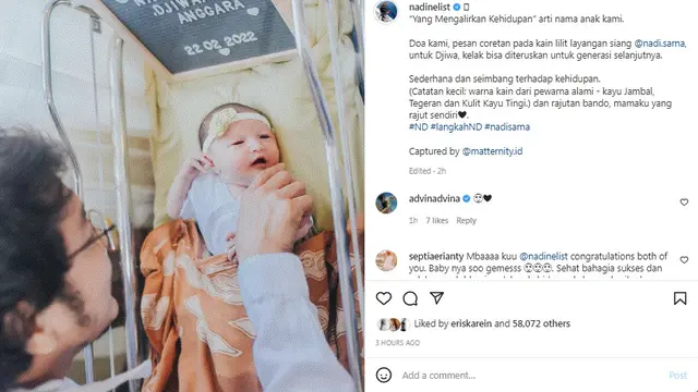 Nadine Chandrawinata jelaskan arti nama anaknya Nadi Djiwa Anggara