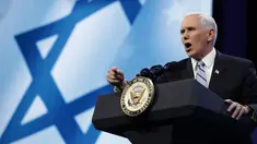 Wakil Presiden AS Mike Pence menyampaikan pidato saat konferensi kebijakan tahunan Komite Hubungan Masyarakat Israel-Amerika Serikat di Washington (5/3). (Chip Somodevilla / Getty Images / AFP)