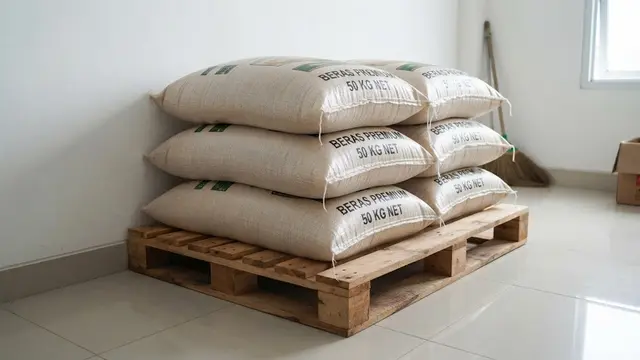 Beri Alas Palet atau Rak untuk Karung Beras