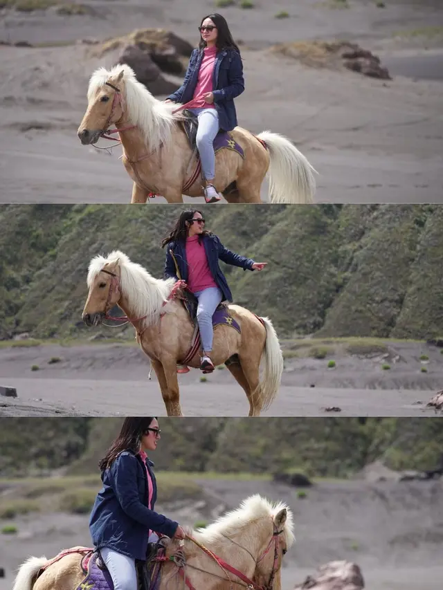 7 Potret Liburan Memes Prameswari di Bromo, Seru Berkuda di Lautan Pasir