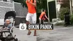 Ketika pria itu berlari mendahului, dorongan bayi itu justru melaju berbelok ke arah berbeda.