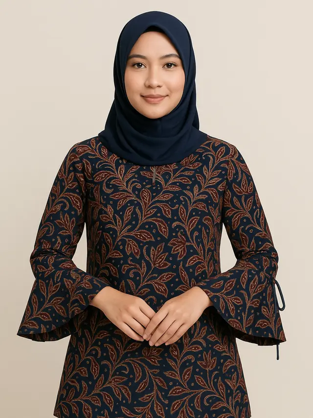 Gaya Batik Kombinasi Lengan Lonceng Bertali Hijab Friendly (Image by ChatGPT)