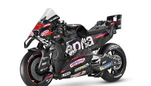 Livery Motor Tim Aprilia untuk MotoGP 2026. Tampak lambang Singa berkolaborasi dengan tulisan tim Aprilia. (X/MotoGP)