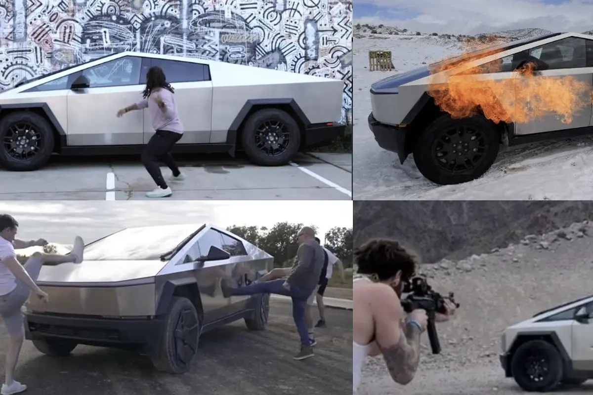 Uji ketahanan Tesla Cybertruck yang dilakukan bebas oleh para content creator di sosial media. (Sumber: X/@wmorrill3)