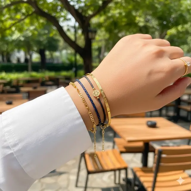 Gelang Tali Emas dengan Pendant Figaro