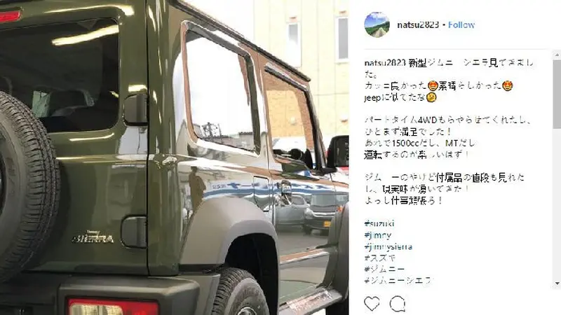 Wujud Suzuki Jimny Kembali Curi Perhatian (Foto:Instagra @natsu2823)