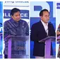 Foto: Direktur Utama BRI Sunarso, Menko Airlangga Hartarto, Wakil Menteri BUMN II Kartika Wirjoatmodjo, dan Menteri Keuangan Sri Mulyani Indrawati  dalam keynote speech nya di BRI Microfinance Outlook 2022 (Kamis, 10/02/2022)