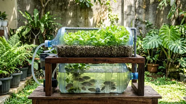 Cara Membuat Aquaponik dari Galon Bekas untuk Menanam Selada dan Memelihara Ikan di Rumah (AI Generated)