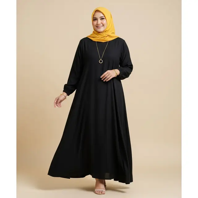 1. Gamis A-Line Hitam Siluet Ramping