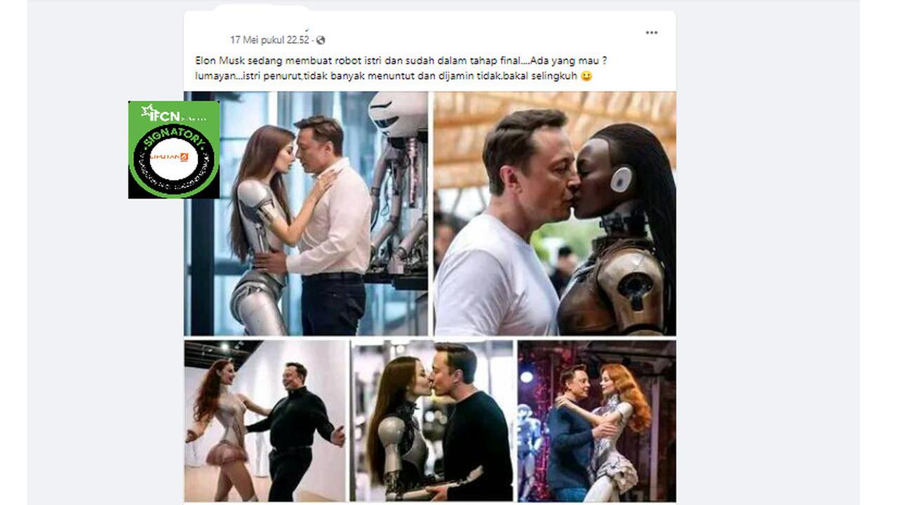 Tangkapan layar klaim foto Elon Musk sedang membuat robot istri,