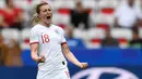 Striker Inggris, Ellen White, merayakan gol yang dicetaknya ke gawang Skotlandia pada laga Piala Dunia Wanita 2019 di Stadion Nice, Nice, Minggu (9/6). (AFP/Christophe Simon)