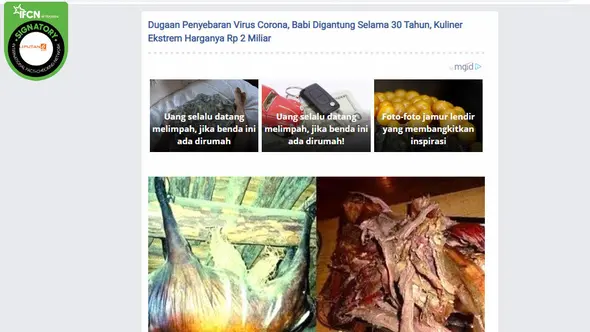 Cek Fakta: Kuliner Ekstrem Babi Digantung 30 Tahun Terkait Virus Corona? (Screenshot)