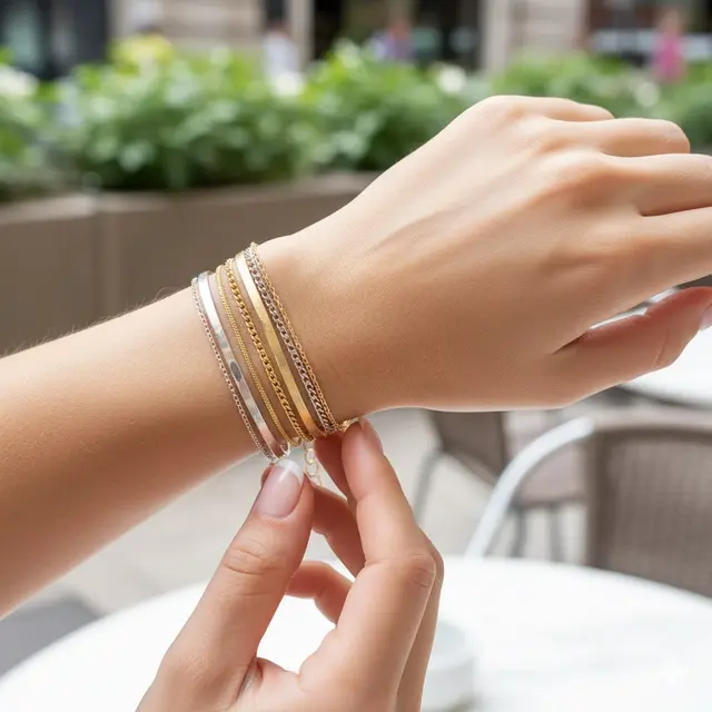Gelang Rantai Multi-Layer Pasir dan Perak