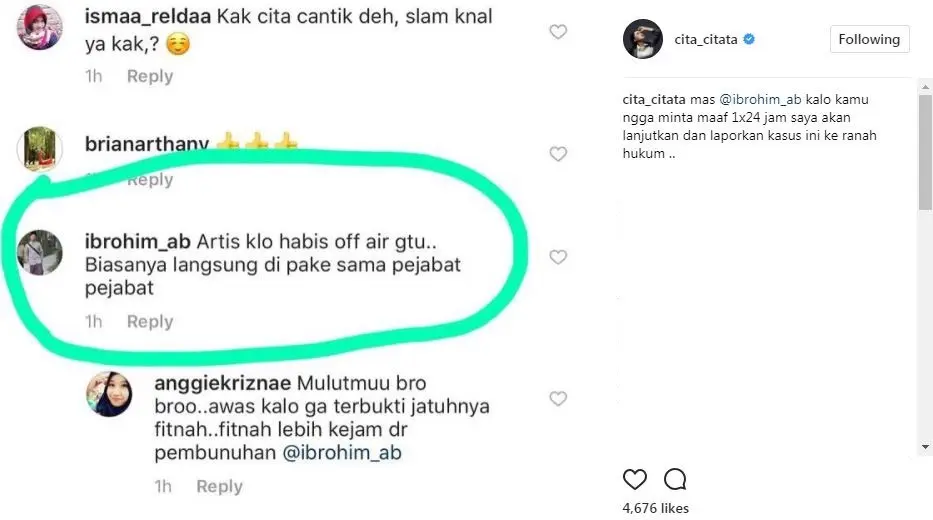 Dituding seperti ini, Cita Citata geram. [foto: instagram/cita_citata]