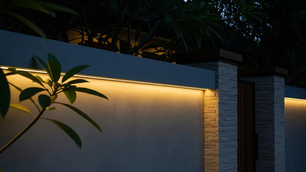 Pagar Tembok Dengan Lampu Hias