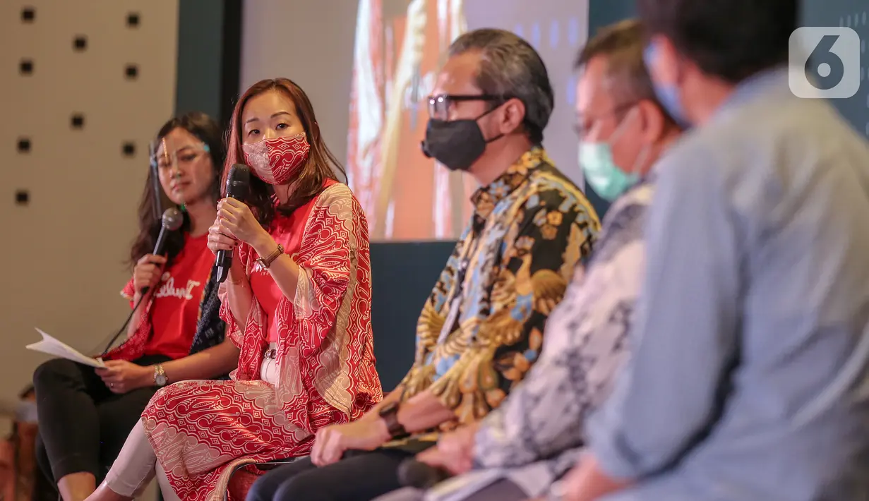 Presiden Coworking Indonesia / CEO KUMPUL Faye Alund pada press kick off program BEKUP 2020, di Jakarta, Selasa (7/7/2020). Pada tahun kelima, BEKUP mengajak para startup pemula untuk bersama-sama memulihkan ekonomi kreatif dan pariwisata tanah air. (Liputan6.com/Fery Pradolo)