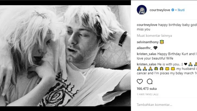 Ucapan ulang tahun Kurt Cobain dari sang istri (instagram/@courtneylove)