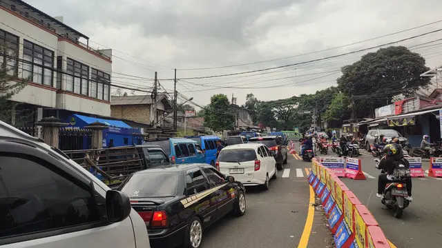 Salah satu titik kepadatan di jalur Puncak Bogor, Jawa Barat, saat arus mudik. (Liputan6.com/Achmad Sudarno)