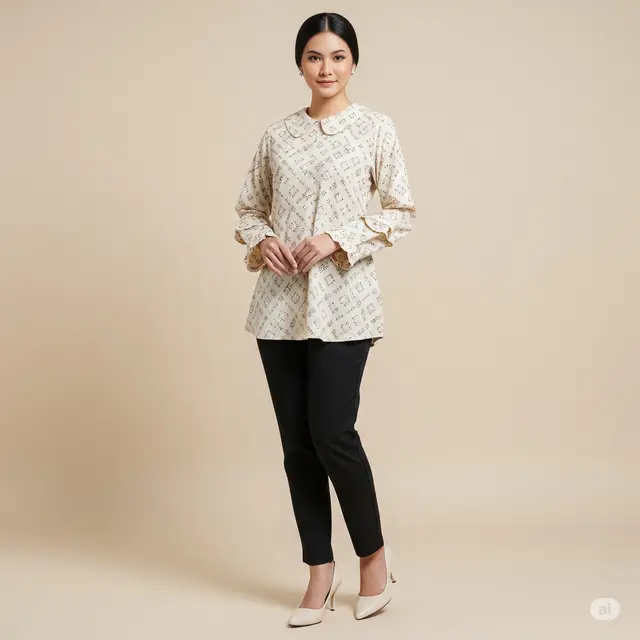 Model Atasan Batik dengan Detail Layer atau Ruffle.