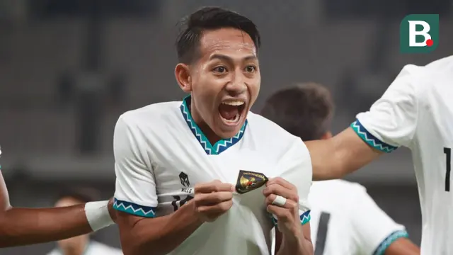 Gelandang Timnas Indonesia U-22, Beckham Putra, mencetak gol ke gawang Timnas Lebanon U-22.