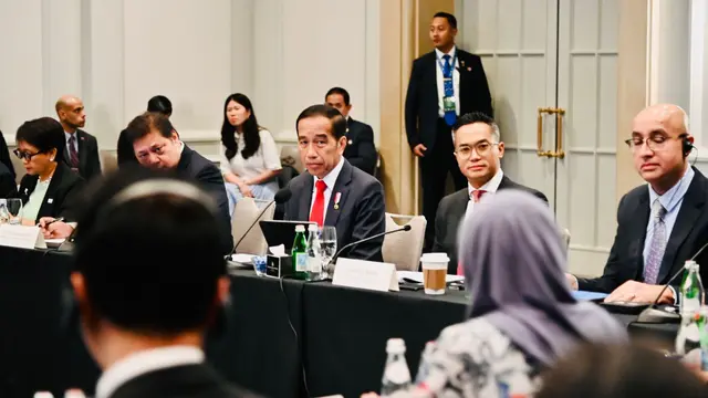 Presiden Jokowi di acara ABAC ASEAN Caucus Day yang digelar di Hotel Four Seasons, San Francisco, Amerika Serikat, pada Rabu, 15 November 2023.