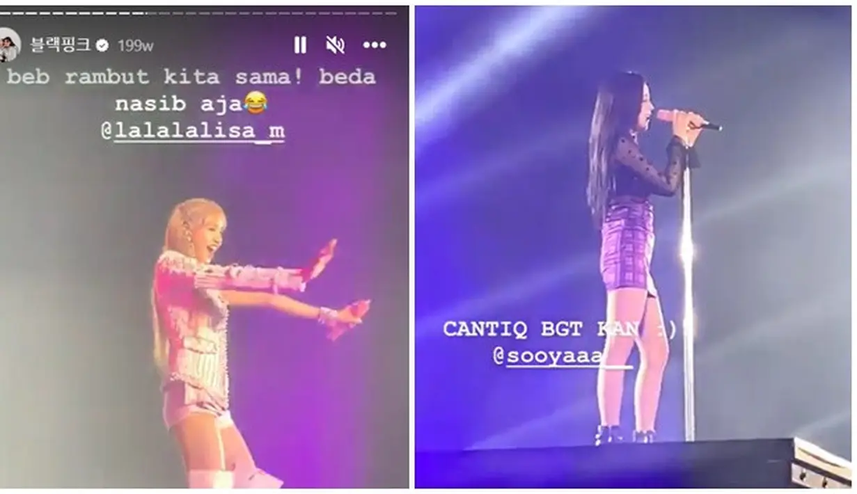 Audi Marissa merupakan artis Indonesia yang sangat cinta dengan Korea Selatan mulai dari Kpop sampai drama Koreanya. Melihat langsung Jisoo, Jennie, Rose dan Lisa saat konser Blackpink tahun 2019 lalu, Audi Marissa tak henti memuji keeempat anggota grup vokal wanita asal negeri Ginseng tersebut. Bahkan dalam sorotan story Instagramnya ini, Audi selalu berteriak ketika member Blackpink terlihat jelas di hadapannya. (Liputan6.com/IG/@audimarissa)
