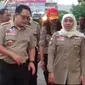 Mensos Khofifah Indar Parawansa saat pembukaan Jambore Kampung Siaga Bencana di Bantul, Yogyakarta, Sabtu (23/9/2017). (Liputan6.com/Switzy Sabandar)