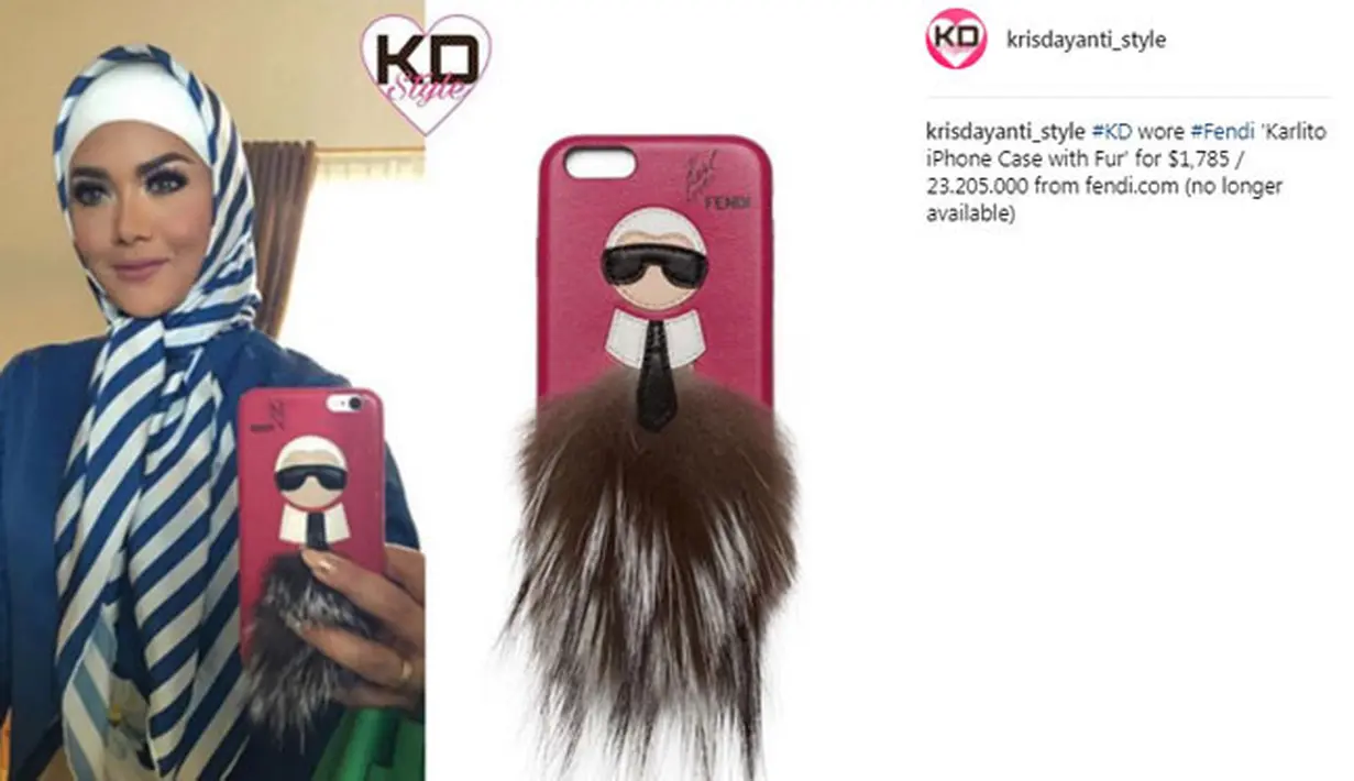Krisdayanti memang dikenal sebagai selebriti yang kerap tampil mewah. Case HP-nya yang satu ini bermerek Fendi dan berharga RP 23 juta rupiah. (Foto: instagram.com/krisdayanti_style)