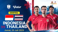 Nonton siaran langsung semifinal: ASEAN U-23 Mandiri Cup 2025 - Indonesia vs Thailand di Vidio. Dukung terus Garuda Muda di ajang ASEAN U-23 Mandiri Cup 2025 pada babak semifinal di pekan ini, saksikan hanya di Vidio. (sum. doc. vidio.com)