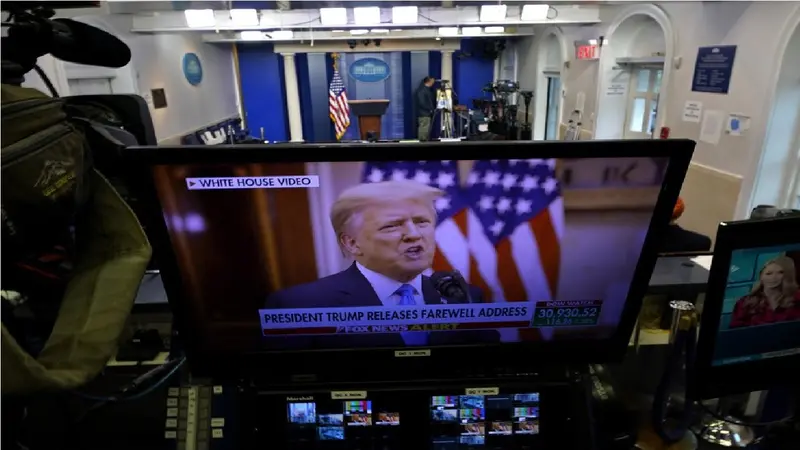 Presiden Amerika Serikat (AS) Donald Trump menyampaikan pernyataan perpisahan menjelang akhir masa jabatannya. (Photo credit: AP Photo/Gerald Herbert)