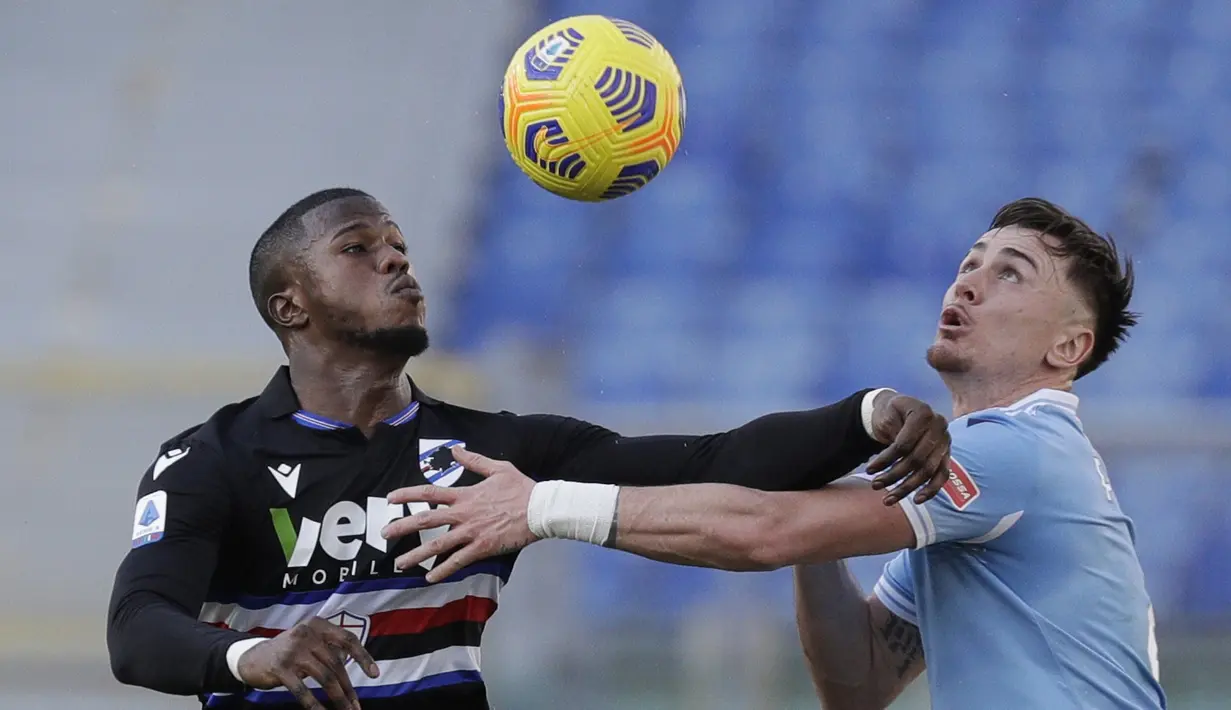 Hingga bubaran, tak ada tambahan gol tercipta bagi Gli Aquilotti maupun Il Samp. Sampdoria harus puas terpaku di peringkat 10 dengan 30 angka dari 23 laga. (Foto: AP/Gregorio Borgia)