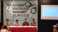 Diskusi tentang ancaman kriminalisasi narasumber dalam berita. (Merdeka.com)