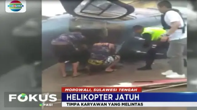 Insiden ini  membuat seorang  karyawan yang tengah melintas  tewas. Korban yang diketahui bernama Aris Heni Wirawan, berusia 23 tahun terkena baling-baling helikopter yang terjatuh.