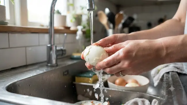 Kupas Telur Rebus di Bawah Air Mengalir