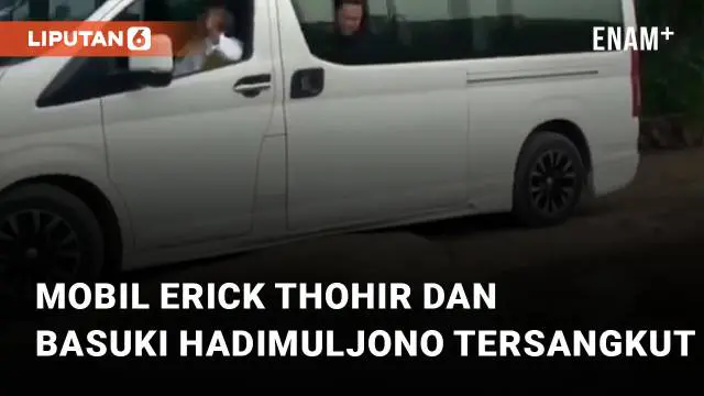 Mobil yang ditumpangi Erick Thohir tersebut nyangkut di jalan lumpur Lampung (5/5/2023). Mobil jenis MVP tersebut ditumpangi Erick Thohir bersama Basuki Hadimuljono
