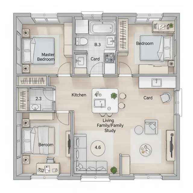Inspirasi Desain Rumah 9x12 3 Kamar Tidur Sederhana. Gemini
