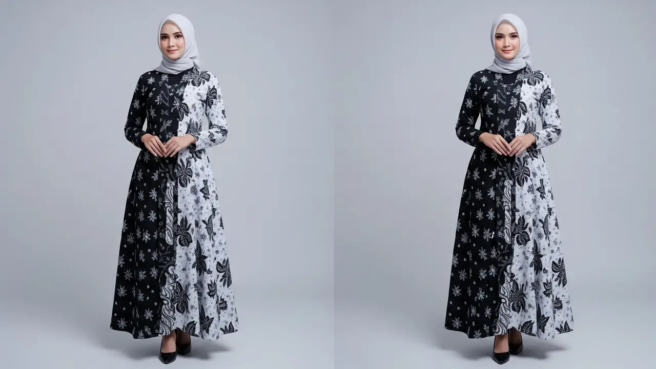 Model Gamis Kombinasi Hitam Putih