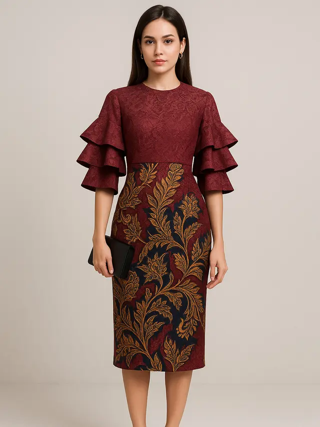 Model Batik Brokat Kombinasi Lengan Tiga Lapis