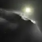 Kesan seorang seniman yang dirilis oleh European Space Agency menunjukkan objek antar bintang pertama yang ditemukan di Tata Surya, 'Oumuamua. (Sumber: AFP)