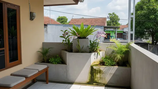 6 Model Teras dengan Pot Tanaman Permanen dari Cor Beton, Rumah Tampak Lebih Asri