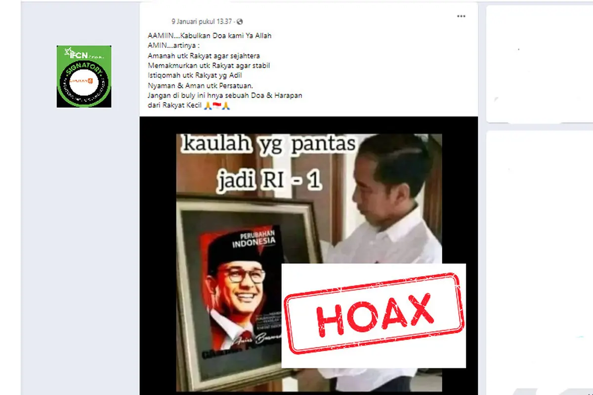 Tangkapan layar klaim foto Jokowi pandangi gambar Anies Baswedan yang pantas jadi RI 1
