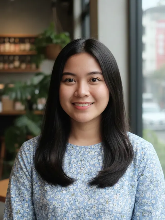 Model Rambut Wanita Panjang Lurus untuk Wajah Bulat (Foto: Gemini AI)